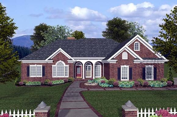 One-Story, Traditional House Plan 74813 with 4 Beds, 3 Baths, 3 Car Garage Elevation