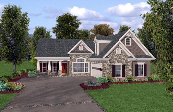 Craftsman, One-Story House Plan 74815 with 3 Beds, 3 Baths, 2 Car Garage Elevation