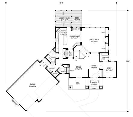 Craftsman House Plan 74824 with 5 Beds, 5 Baths, 3 Car Garage First Level Plan