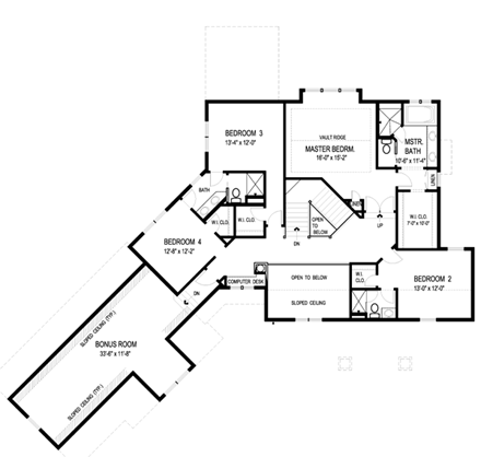 Craftsman House Plan 74824 with 5 Beds, 5 Baths, 3 Car Garage Second Level Plan