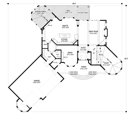 Craftsman House Plan 74828 with 4 Beds, 5 Baths, 3 Car Garage First Level Plan