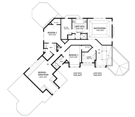 Craftsman House Plan 74828 with 4 Beds, 5 Baths, 3 Car Garage Second Level Plan