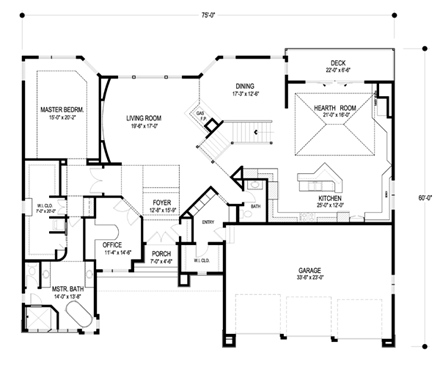 Traditional House Plan 74829 with 4 Beds, 4 Baths, 3 Car Garage First Level Plan