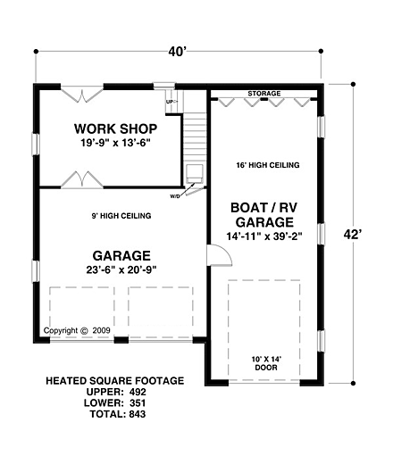 Craftsman, Tudor 2 Car Garage Apartment Plan 74837 with 1 Beds, 1 Baths, RV Storage First Level Plan