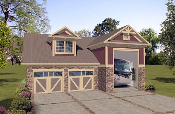 Craftsman, Tudor 2 Car Garage Apartment Plan 74837 with 1 Beds, 1 Baths, RV Storage Elevation