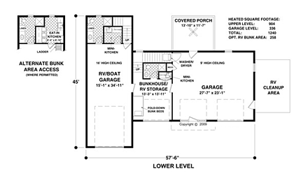 Craftsman 3 Car Garage Apartment Plan 74841 with 1 Beds, 2 Baths, RV Storage First Level Plan