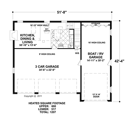 3 Car Garage Apartment Plan 74843 with 2 Beds, 1 Baths, RV Storage First Level Plan