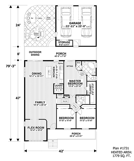 Contemporary, Country, Craftsman House Plan 74857 with 4 Beds, 2 Baths, 2 Car Garage First Level Plan