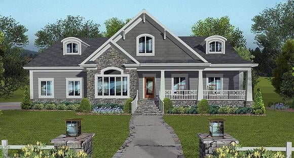 European, Ranch, Traditional House Plan 74860 with 4 Beds, 3 Baths, 3 Car Garage Elevation