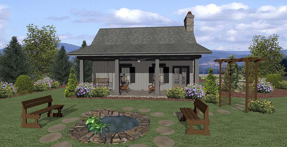 Cottage, Craftsman, Tuscan House Plan 74863 with 1 Beds, 1 Baths Rear Elevation