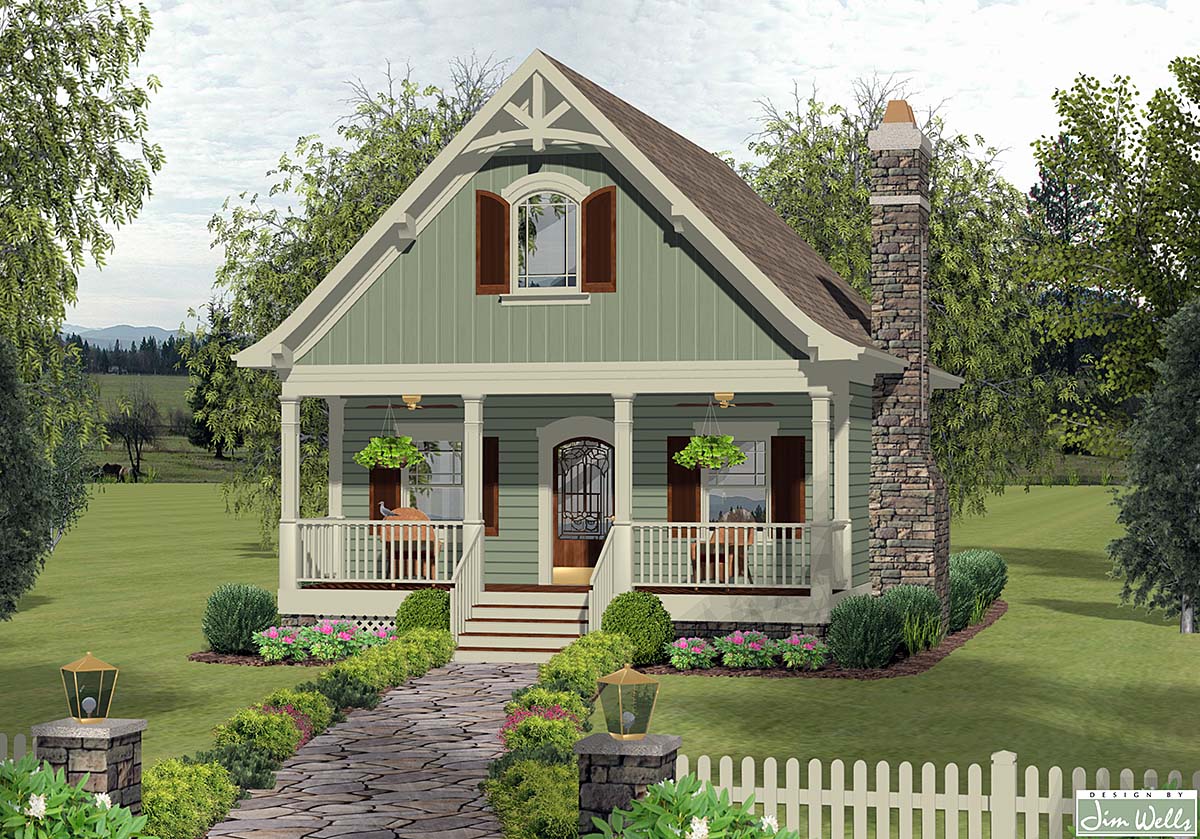 Cottage, Craftsman, Narrow Lot House Plan 74868 with 1 Beds, 2 Baths Elevation