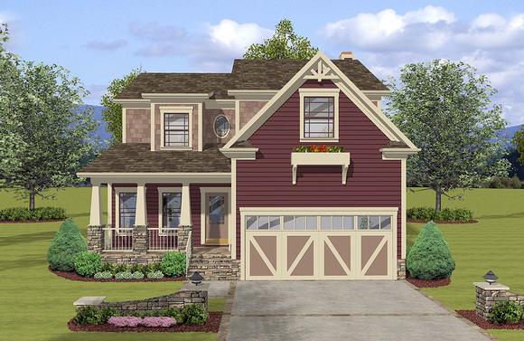Craftsman, Farmhouse, Narrow Lot, Traditional House Plan 74869 with 3 Beds, 3 Baths, 2 Car Garage Elevation