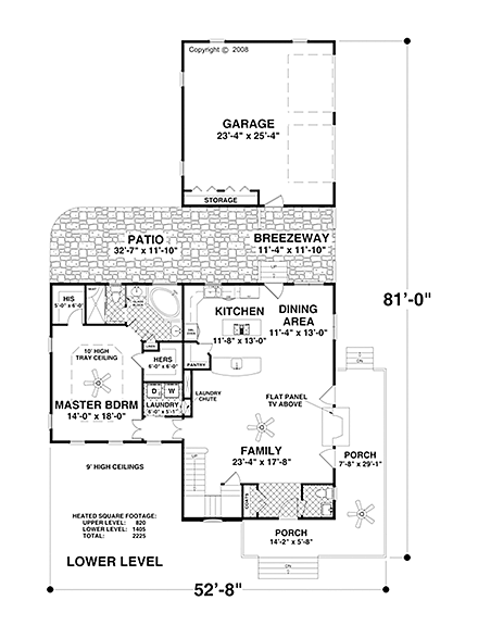 Contemporary, Country House Plan 74870 with 4 Beds, 5 Baths, 2 Car Garage First Level Plan