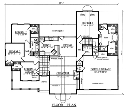 Country House Plan 75007 with 4 Beds, 4 Baths, 2 Car Garage First Level Plan