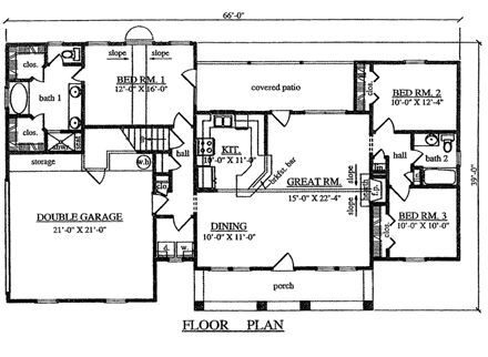 Country, Traditional House Plan 75015 with 3 Beds, 2 Baths, 2 Car Garage First Level Plan