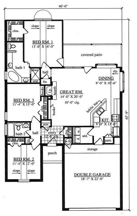 Traditional House Plan 75047 with 3 Beds, 2 Baths, 2 Car Garage First Level Plan