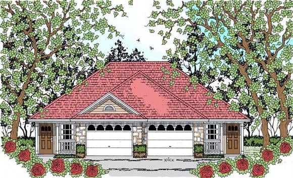 Country, Traditional Multi-Family Plan 75049 with 2 Beds, 2 Baths, 2 Car Garage Elevation