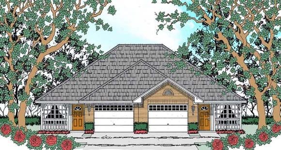 Traditional Multi-Family Plan 75050 with 4 Beds, 2 Baths, 2 Car Garage Elevation