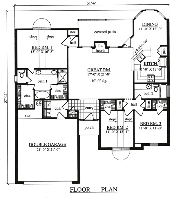 House Plan 75054 - Traditional Style with 1724 Sq Ft, 3 Bed, 2 Ba