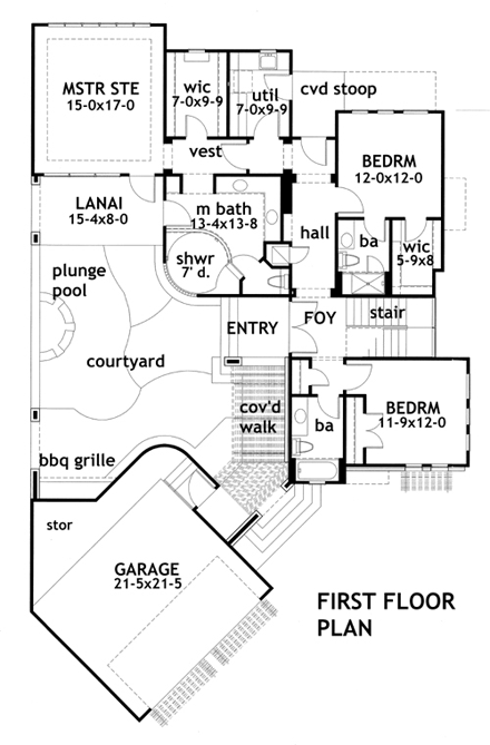 Contemporary, Florida, Modern House Plan 75107 with 3 Beds, 4 Baths, 2 Car Garage First Level Plan