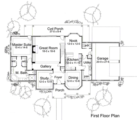 European, French Country, Traditional House Plan 75113 with 3 Beds, 3 Baths, 3 Car Garage First Level Plan
