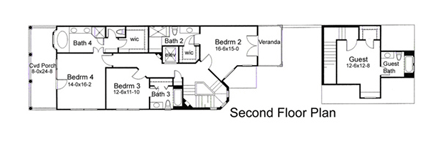 Coastal, Florida, Traditional House Plan 75126 with 6 Beds, 8 Baths, 2 Car Garage Second Level Plan