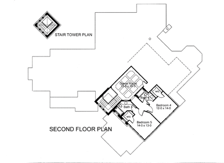 Italian, Mediterranean House Plan 75129 with 5 Beds, 5 Baths, 3 Car Garage Second Level Plan