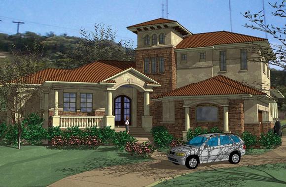 Italian, Mediterranean House Plan 75129 with 5 Beds, 5 Baths, 3 Car Garage Elevation