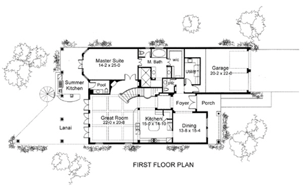Coastal, Contemporary, Florida, Italian, Mediterranean House Plan 75131 with 4 Beds, 7 Baths, 2 Car Garage First Level Plan
