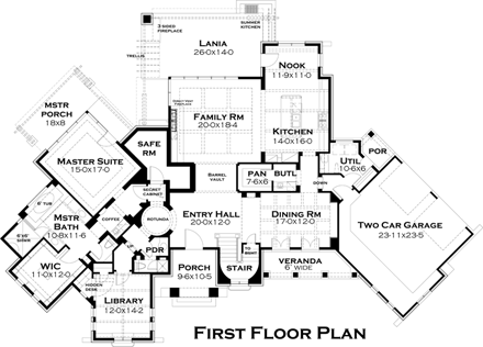 Craftsman, Tuscan House Plan 75132 with 3 Beds, 4 Baths, 2 Car Garage First Level Plan