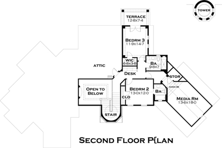 Craftsman, Tuscan House Plan 75132 with 3 Beds, 4 Baths, 2 Car Garage Second Level Plan