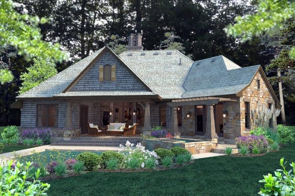 Cottage, Craftsman, Tuscan Plan with 2482 Sq. Ft., 4 Bedrooms, 4 Bathrooms, 2 Car Garage Rear Elevation