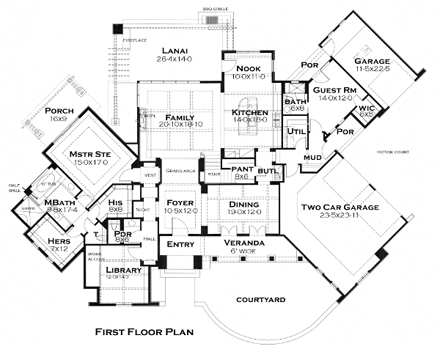 Cottage, Craftsman, European, French Country House Plan 75135 with 3 Beds, 4 Baths, 3 Car Garage First Level Plan