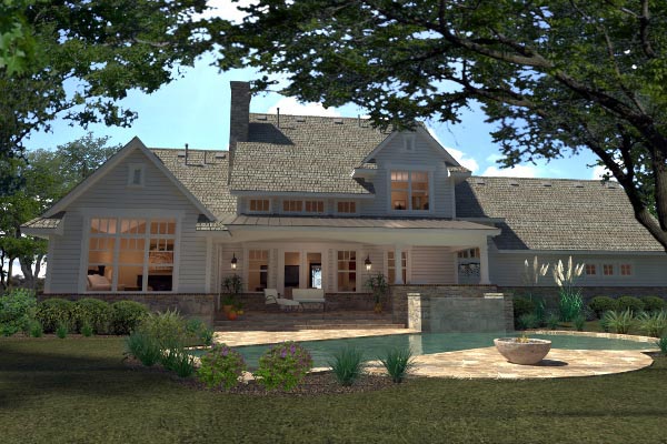Country, Farmhouse, Southern Plan with 2414 Sq. Ft., 3 Bedrooms, 3 Bathrooms, 2 Car Garage Rear Elevation
