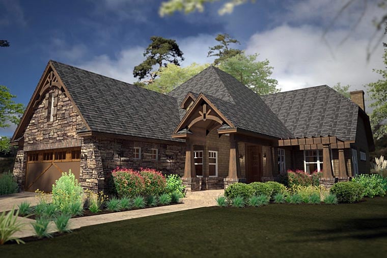 Cottage, Country, Craftsman Plan with 1917 Sq. Ft., 2 Bedrooms, 2 Bathrooms, 3 Car Garage Elevation