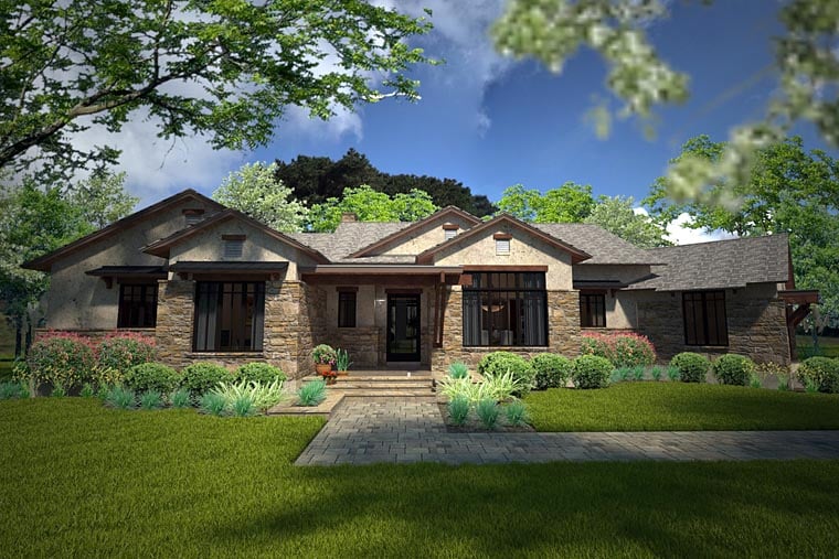 Country, European, Ranch, Southwest Plan with 2352 Sq. Ft., 3 Bedrooms, 3 Bathrooms, 2 Car Garage Elevation
