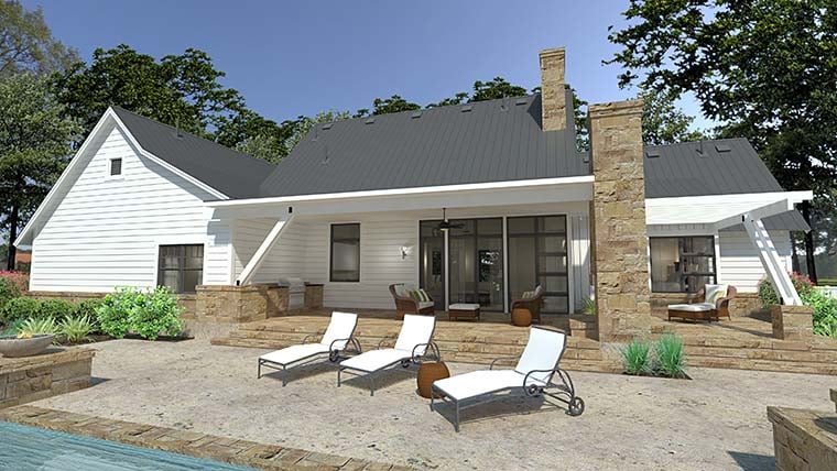 Cottage, Country, Farmhouse, Southern House Plan 75150 with 3 Beds, 3 Baths, 2 Car Garage Rear Elevation