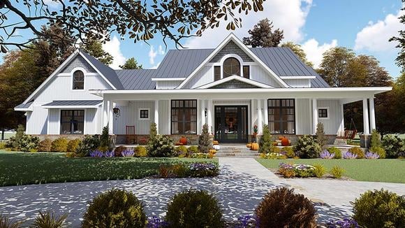 Country, Farmhouse, Southern House Plan 75154 with 3 Beds, 3 Baths, 2 Car Garage Elevation