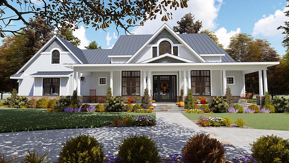 Country, Farmhouse, Southern Plan with 2787 Sq. Ft., 3 Bedrooms, 3 Bathrooms, 2 Car Garage Elevation