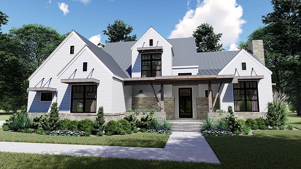 Farmhouse, Southern Plan with 2828 Sq. Ft., 4 Bedrooms, 4 Bathrooms, 2 Car Garage Elevation