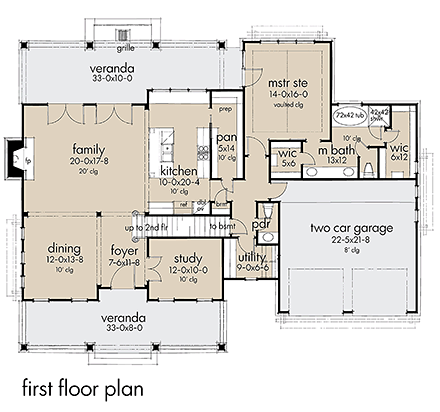 Colonial, Country, Southern House Plan 75157 with 3 Beds, 3 Baths, 2 Car Garage First Level Plan
