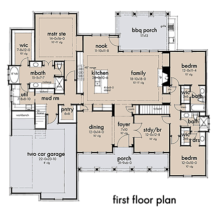 Cottage, Farmhouse, Southern House Plan 75160 with 4 Beds, 3 Baths, 2 Car Garage First Level Plan