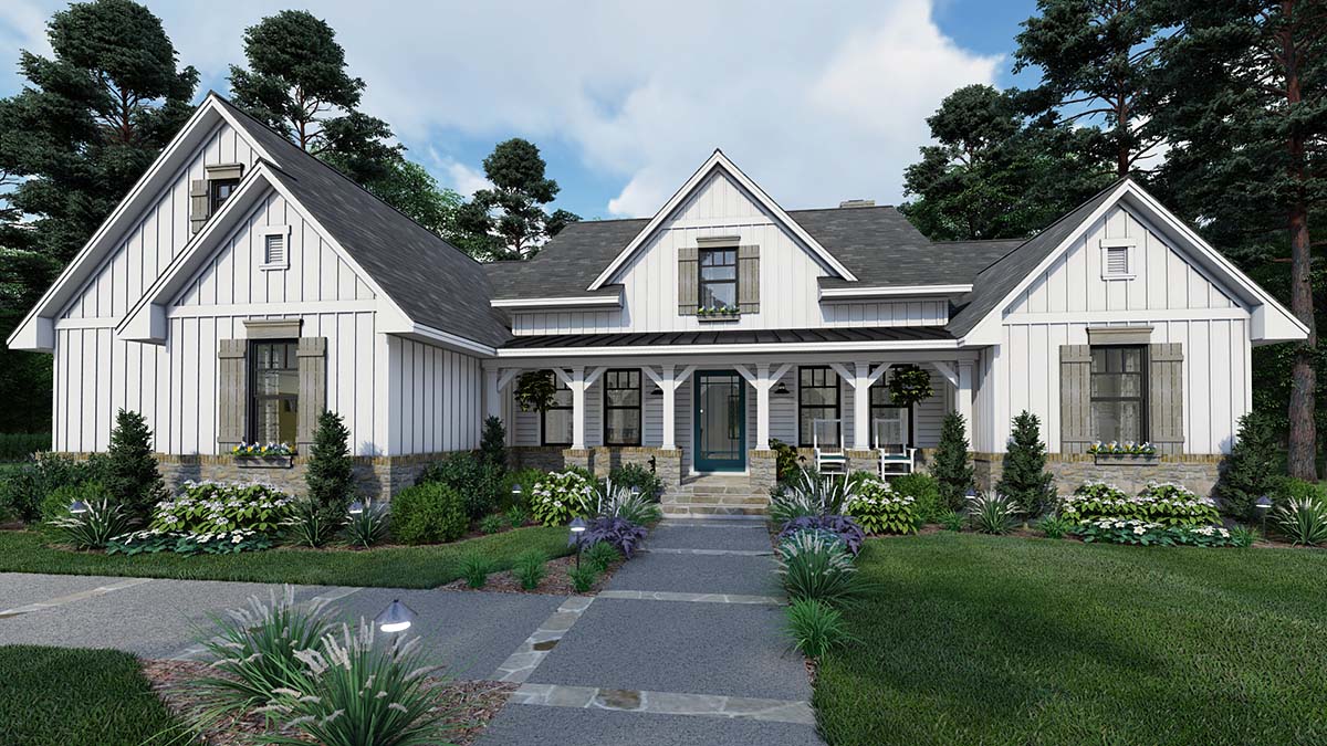Cottage, Farmhouse, Southern Plan with 2459 Sq. Ft., 4 Bedrooms, 3 Bathrooms, 2 Car Garage Elevation