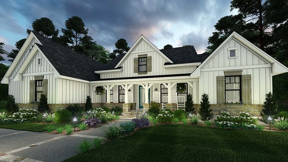 Cottage, Farmhouse, Southern Plan with 2459 Sq. Ft., 4 Bedrooms, 3 Bathrooms, 2 Car Garage Picture 2