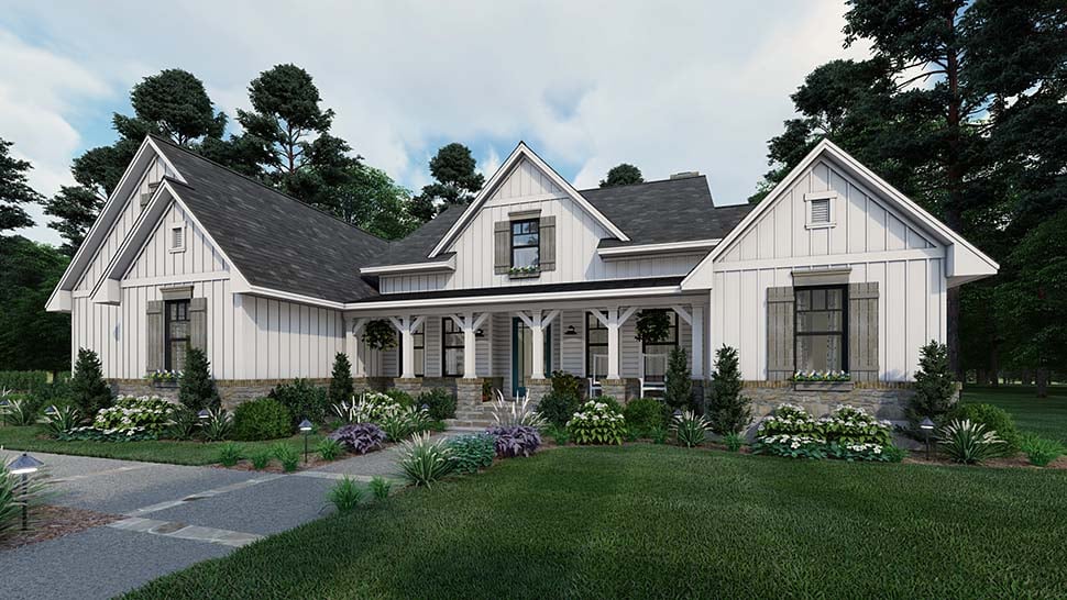 Cottage, Farmhouse, Southern Plan with 2459 Sq. Ft., 4 Bedrooms, 3 Bathrooms, 2 Car Garage Picture 3