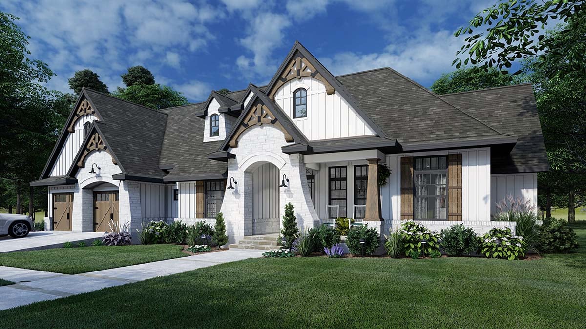 European, Farmhouse, Traditional Plan with 2353 Sq. Ft., 4 Bedrooms, 3 Bathrooms, 2 Car Garage Elevation