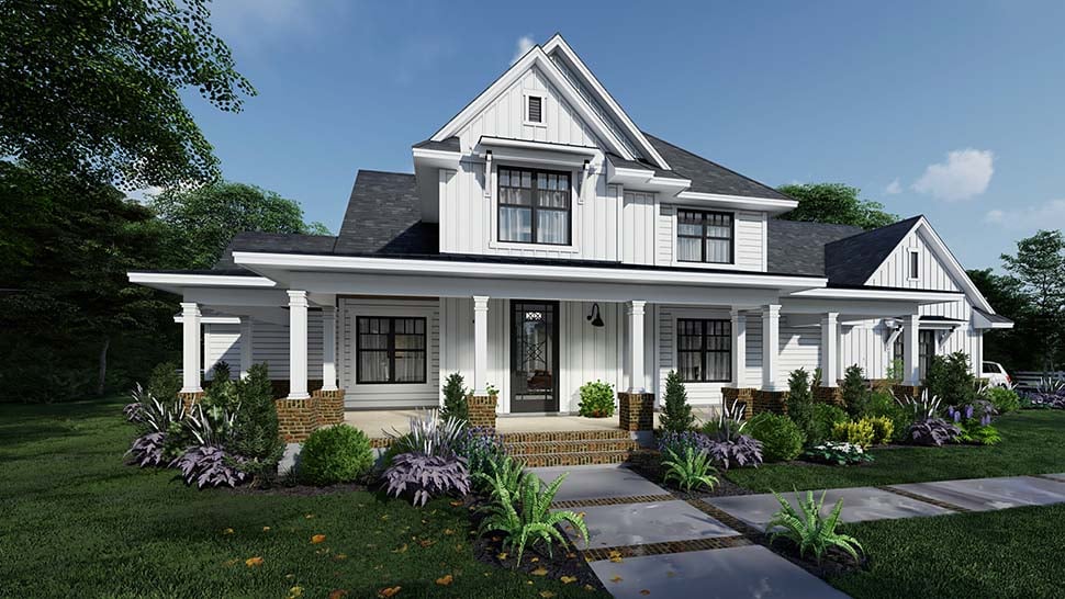 Country, Farmhouse Plan with 2829 Sq. Ft., 4 Bedrooms, 4 Bathrooms, 3 Car Garage Picture 2
