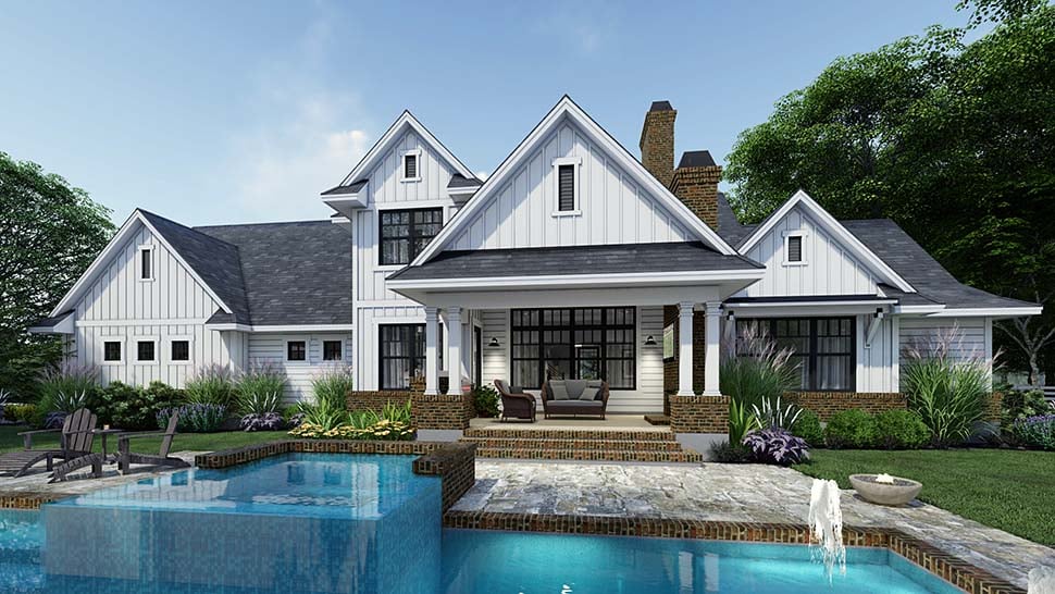 Country, Farmhouse House Plan 75164 with 4 Beds, 4 Baths, 3 Car Garage Rear Elevation