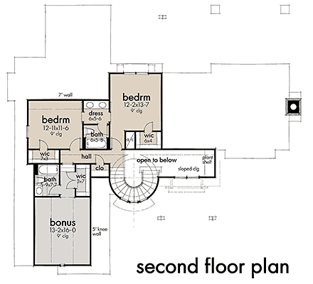 Barndominium, Country, Farmhouse House Plan 75165 with 3 Beds, 3 Baths, 2 Car Garage Second Level Plan