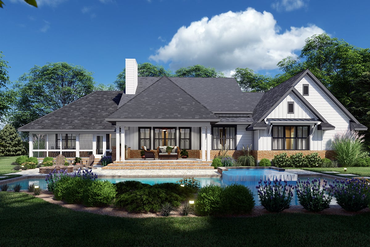 Country, Farmhouse, Ranch, Southern House Plan 75168 with 4 Beds, 4 Baths, 2 Car Garage Rear Elevation